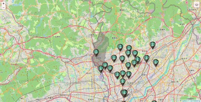 大阪府のスターバックスの店舗地図