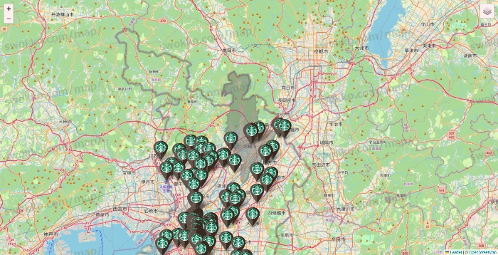 大阪府のスターバックスの店舗地図