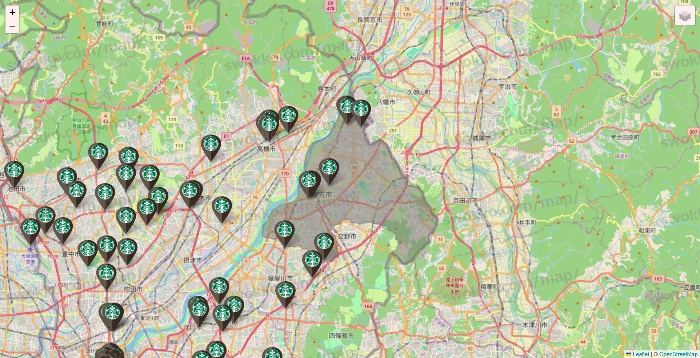 大阪府のスターバックスの店舗地図