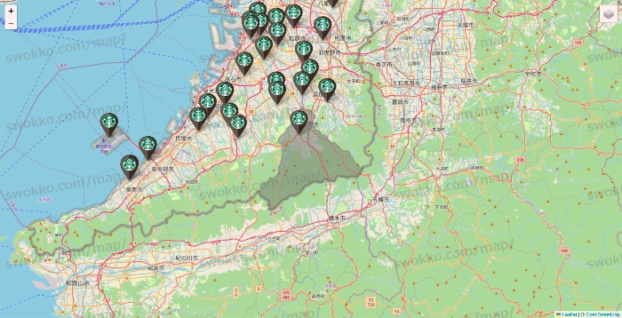 大阪府のスターバックスの店舗地図