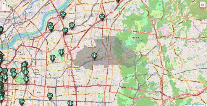 大阪府のスターバックスの店舗地図