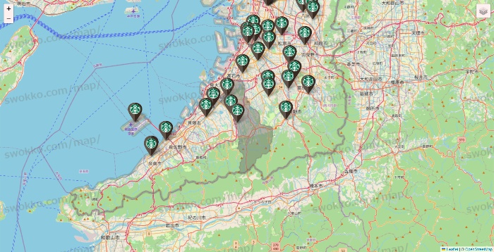 大阪府のスターバックスの店舗地図