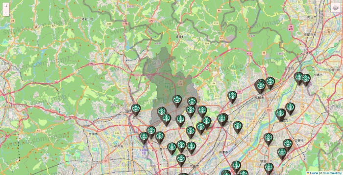 大阪府のスターバックスの店舗地図