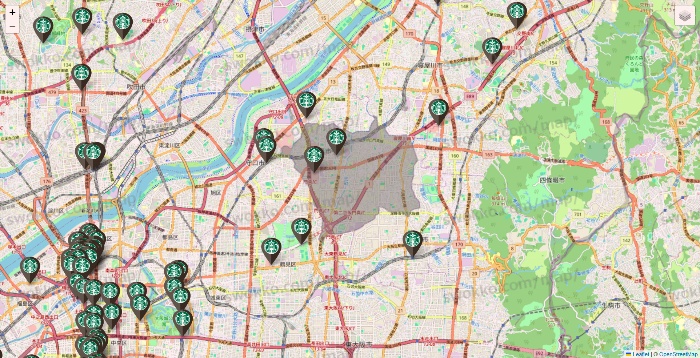 大阪府のスターバックスの店舗地図