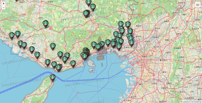 兵庫県のスターバックスの店舗地図