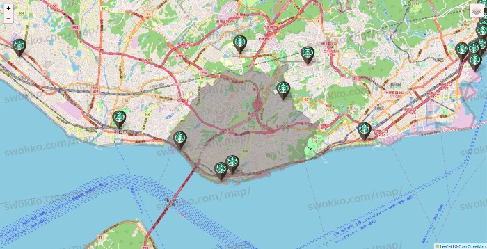 兵庫県のスターバックスの店舗地図