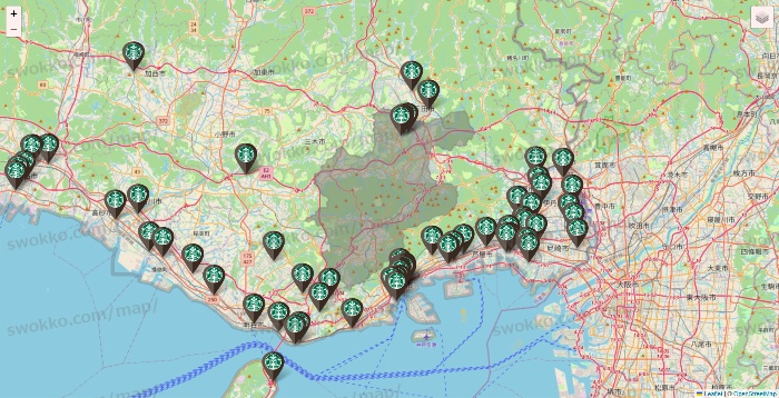 兵庫県のスターバックスの店舗地図