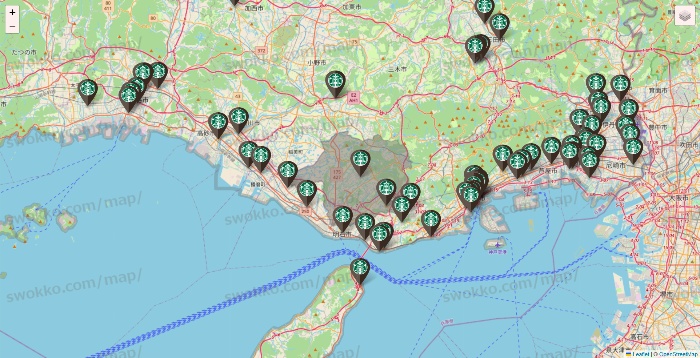 兵庫県のスターバックスの店舗地図