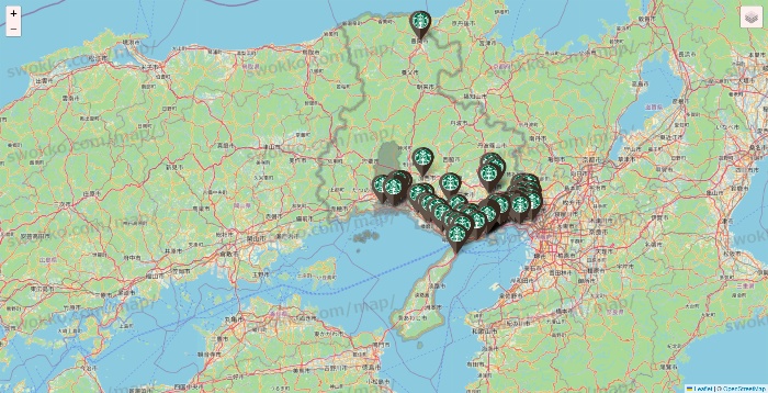 兵庫県のスターバックスの店舗地図