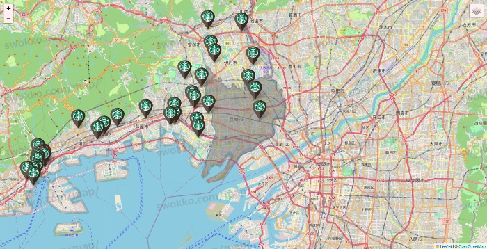 兵庫県のスターバックスの店舗地図