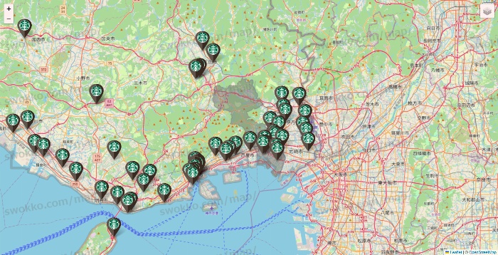 兵庫県のスターバックスの店舗地図