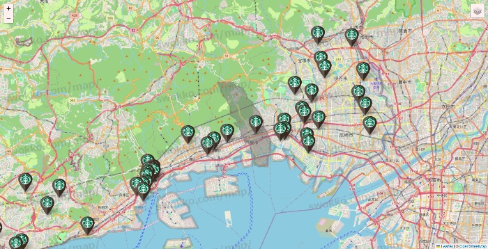 兵庫県のスターバックスの店舗地図