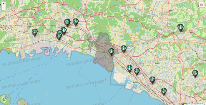 兵庫県のスターバックスの店舗地図
