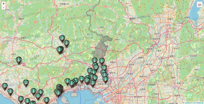 兵庫県のスターバックスの店舗地図