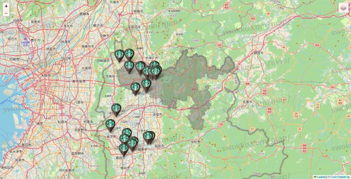 奈良県のスターバックスの店舗地図