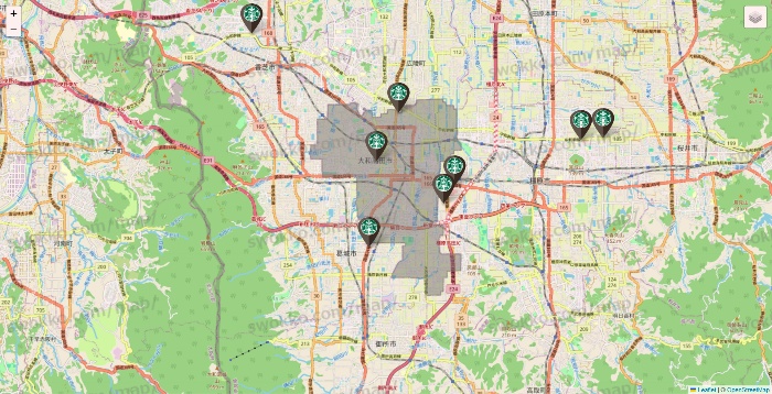 奈良県のスターバックスの店舗地図