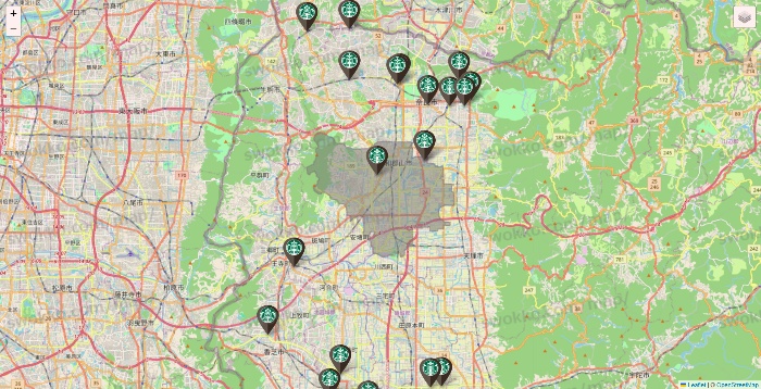 奈良県のスターバックスの店舗地図