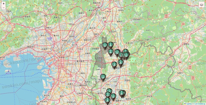 奈良県のスターバックスの店舗地図