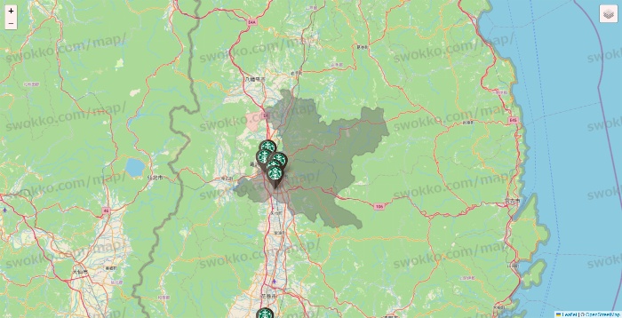 岩手県のスターバックスの店舗地図