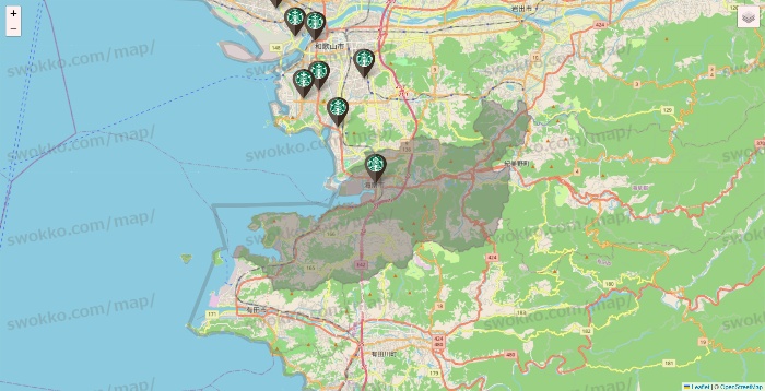 和歌山県のスターバックスの店舗地図