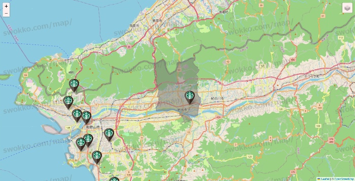 和歌山県のスターバックスの店舗地図