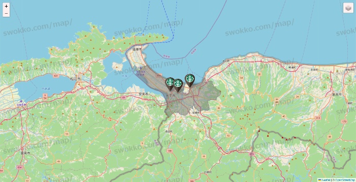 鳥取県のスターバックスの店舗地図