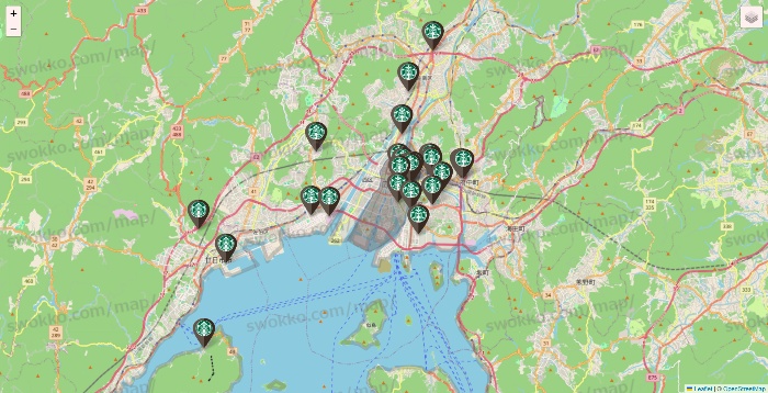 広島県のスターバックスの店舗地図