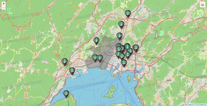 広島県のスターバックスの店舗地図