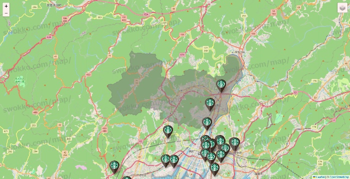 広島県のスターバックスの店舗地図