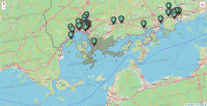 広島県のスターバックスの店舗地図