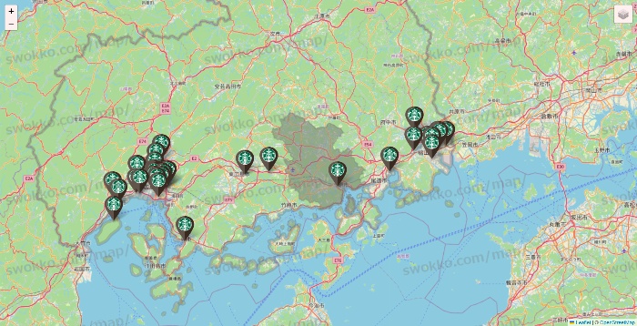 広島県のスターバックスの店舗地図