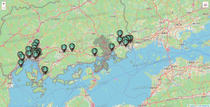 広島県のスターバックスの店舗地図