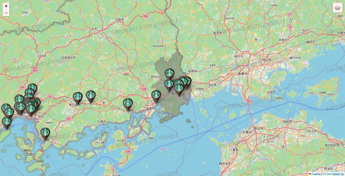 広島県のスターバックスの店舗地図