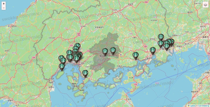 広島県のスターバックスの店舗地図