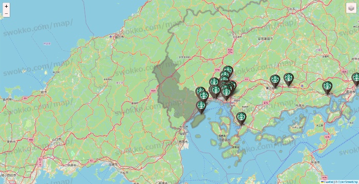 広島県のスターバックスの店舗地図
