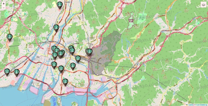 広島県のスターバックスの店舗地図