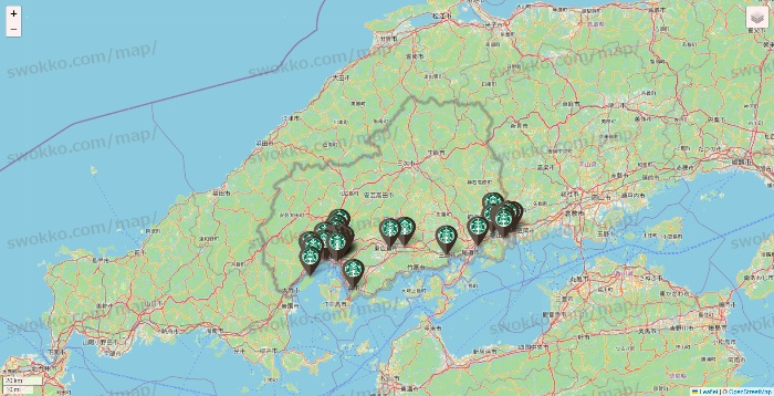 広島県のスターバックスの店舗地図