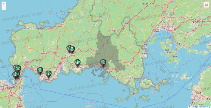 山口県のスターバックスの店舗地図