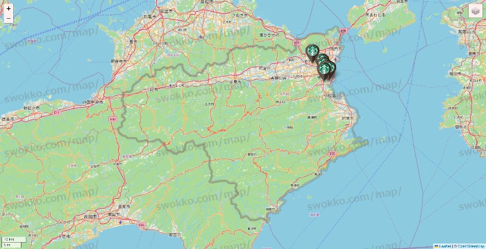 徳島県のスターバックスの店舗地図