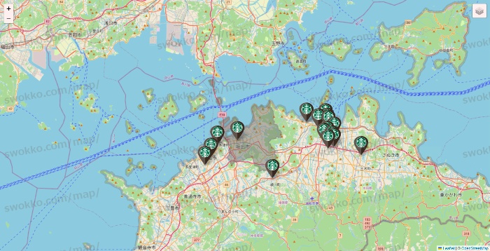 香川県のスターバックスの店舗地図