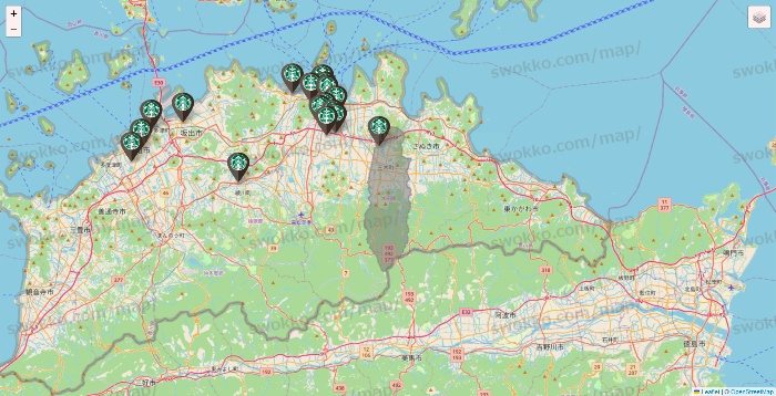 香川県のスターバックスの店舗地図