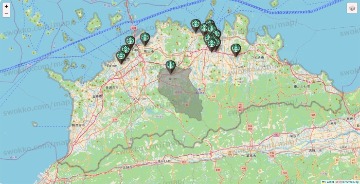 香川県のスターバックスの店舗地図