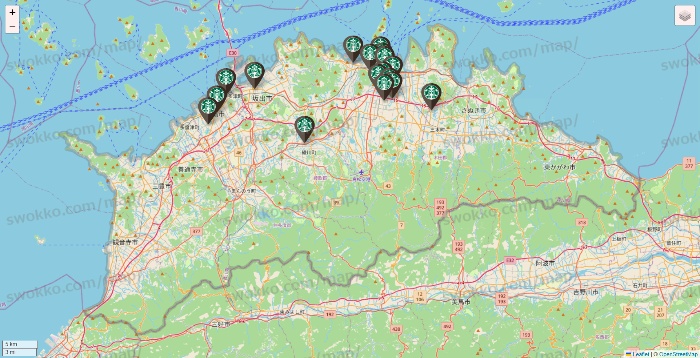 香川県のスターバックスの店舗地図