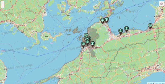 愛媛県のスターバックスの店舗地図