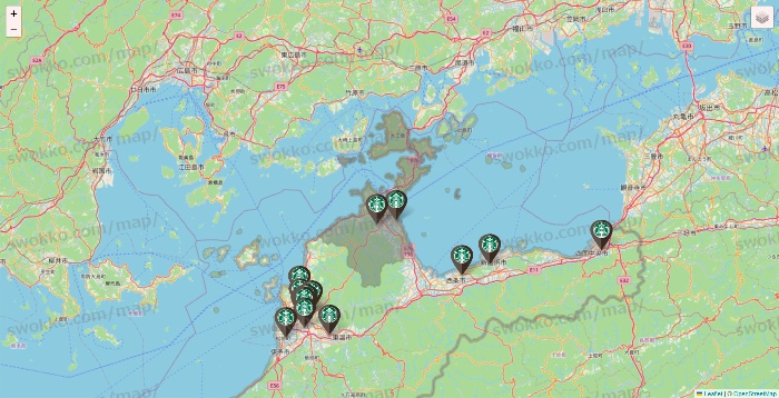 愛媛県のスターバックスの店舗地図