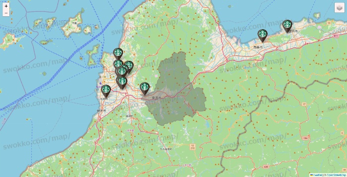愛媛県のスターバックスの店舗地図