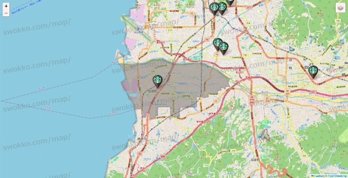 愛媛県のスターバックスの店舗地図