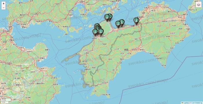 愛媛県のスターバックスの店舗地図