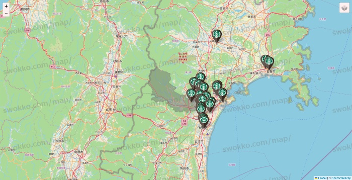 宮城県のスターバックスの店舗地図