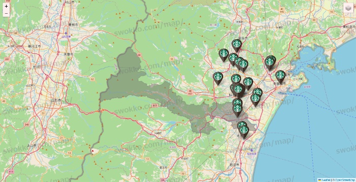 宮城県のスターバックスの店舗地図
